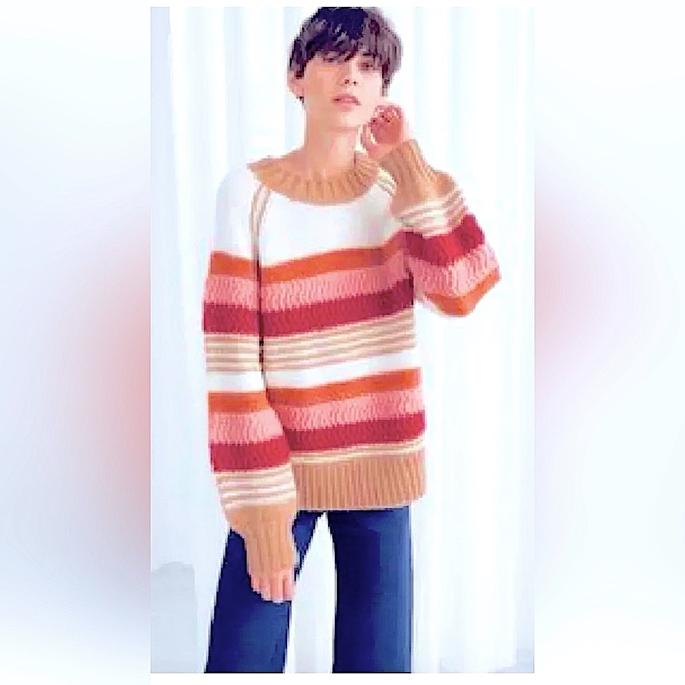 EUC & Other Stories XS Los Angeles Atelier Chunky Knit Sweater Rust Ivory Camel
